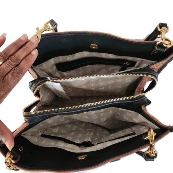 Aimee Kestenberg Stockbridge Brown Corduroy Leather Triple Entry Satchel Bag - Picture 8 of 10